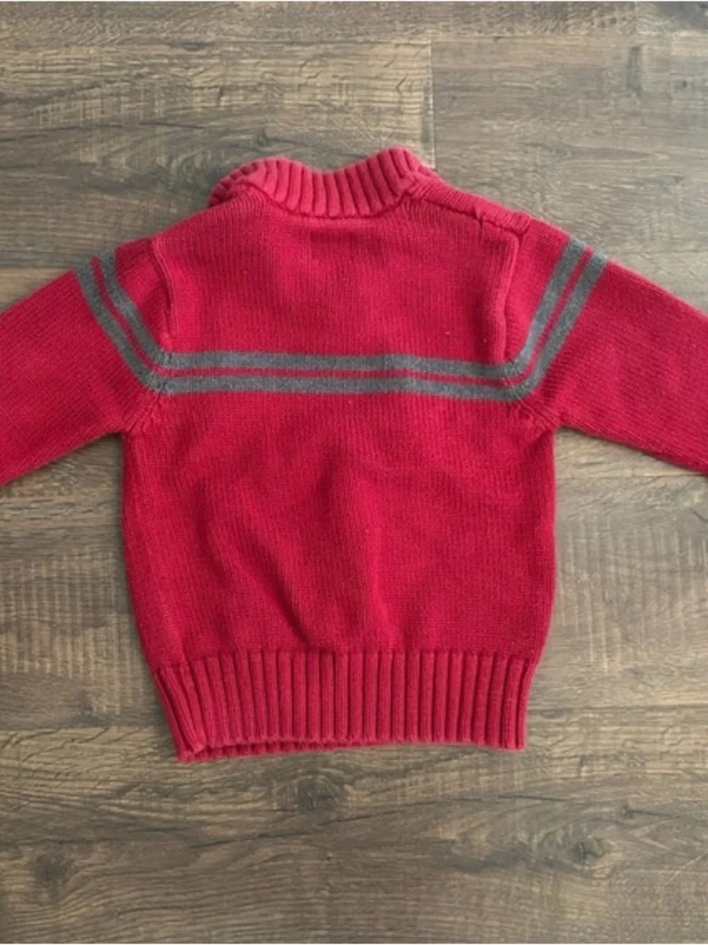 Old Navy Red Men's Zip Mock-Neck Sweater with Gray Stripes